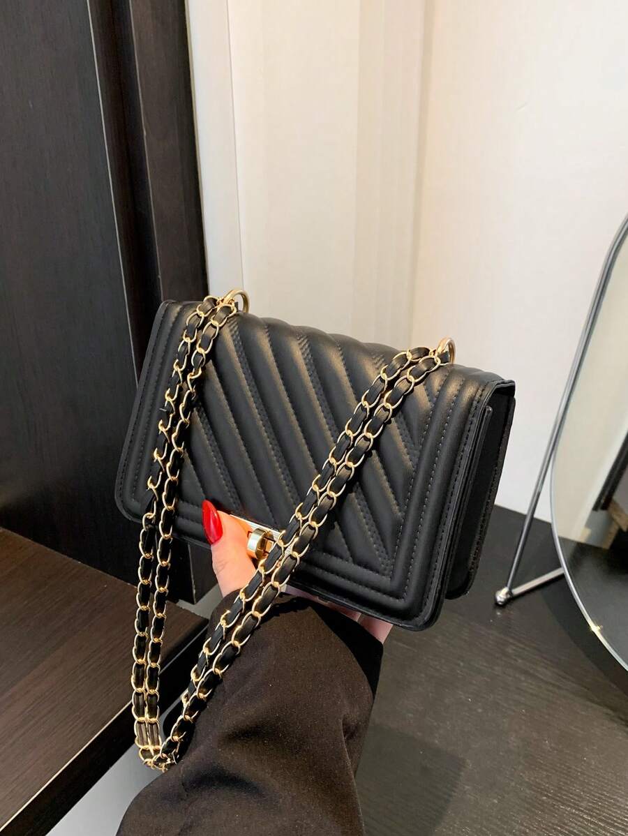 Mini Quilted Chain Crossbody Bag - Black - View 1