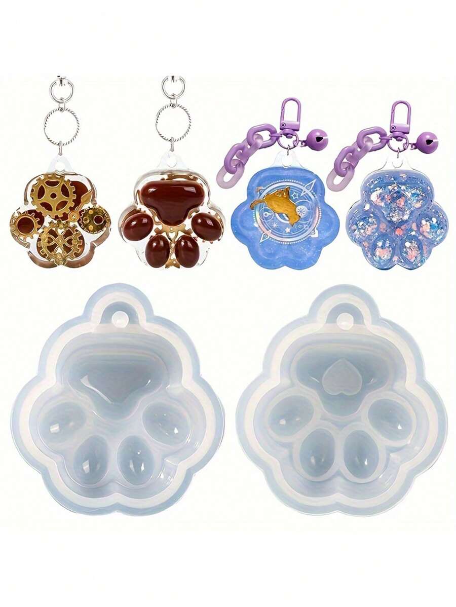 带孔心形和猫爪形 DIY 珠宝吊坠和钥匙扣树脂硅胶模具，1 个