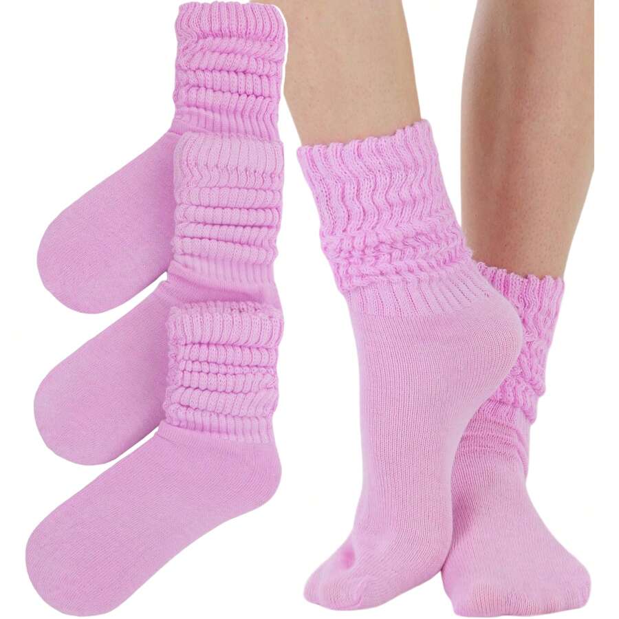 ToBeInStyle Pack Of 3 Of Colorful Unisex Fashion Slouch Socks - Pink - View 1
