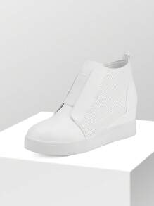 Women's Platform Wedge Sneakers Ankle Booties With An Elastic Strap And Inside Zipper Enhances Comfort - 白色 - 查看 4
