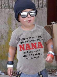 Young Boys' Street Style Fashionable Printed Round Neck Pullover T-Shirt With Slogans For Summer - Grey - View 3