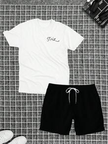 Men T-Shirt Co-Ords - 白色 - 查看 1