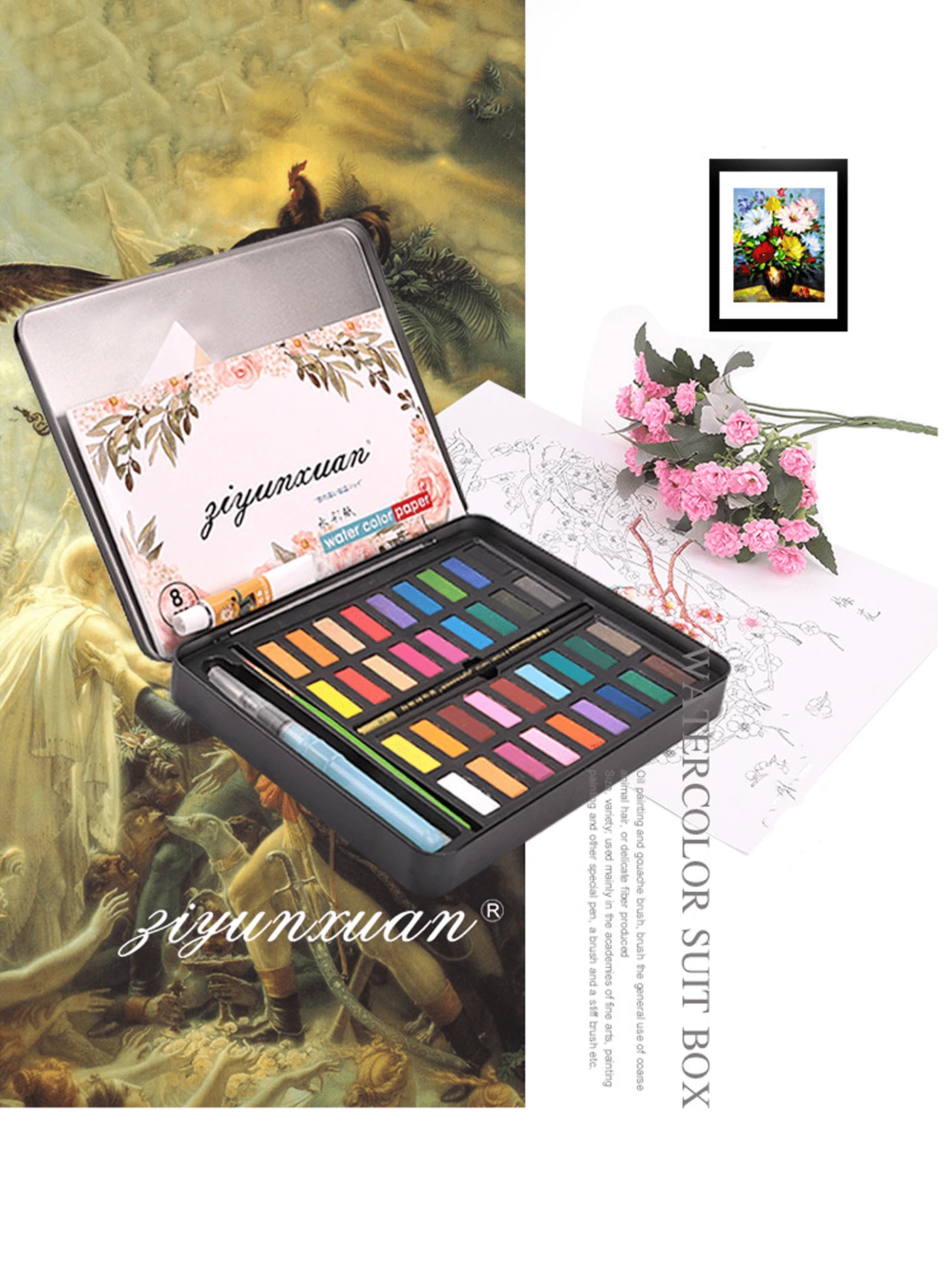 36 Colors Watercolor Paint Beginners Solid Paint Box Set DIY Painting Watercolor Paint Box Hand-Painted 36 Colors - Black - View 1