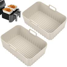 2 件空气炸锅硅胶内胆带手柄可重复使用硅胶空气炸锅托盘矩形空气炸锅硅胶锅耐热空气炸锅配件可用洗碗机清洗适用于厨房烹饪 8.4 * 5.7 * 2.7 英寸