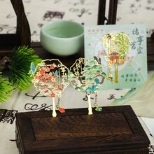 1入古風風鏈式金屬書籤,美麗的圓扇形空心書籤,適用於書迷、作家、讀者、朋友、學生、節日生日禮物和文具用品 - 藍色 - 查看 5