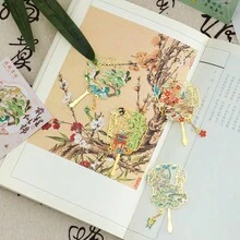 1入古風風鏈式金屬書籤,美麗的圓扇形空心書籤,適用於書迷、作家、讀者、朋友、學生、節日生日禮物和文具用品 - 藍色 - 查看 7