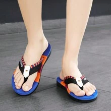 Men's Summer Fashion Color Block Flat Outdoor Indoor Shower Waterproof Anti-Slip Durable Comfortable Beach Flip Flop - Blue - View 6