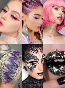 1 件闪光凝胶，美人鱼化妆全息 3D 闪光闪光混合凝胶，适用于头发、面部、眼影、身体、舞台化妆，轻盈、亲肤、易于拆卸，适合狂欢节、音乐节、派对、节日庆典、约会、婚礼、周年纪念 - 紫光白 - 查看 7