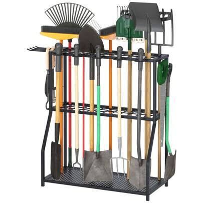 Garden Tool Organizer Yard Tool Storage Rack,Garden Organizer,Steel Yard Tool Racks To Store Long-Handled Tools,Garage Tool Stand,Tool Holder For Garden,Shed,Outdoor,Black