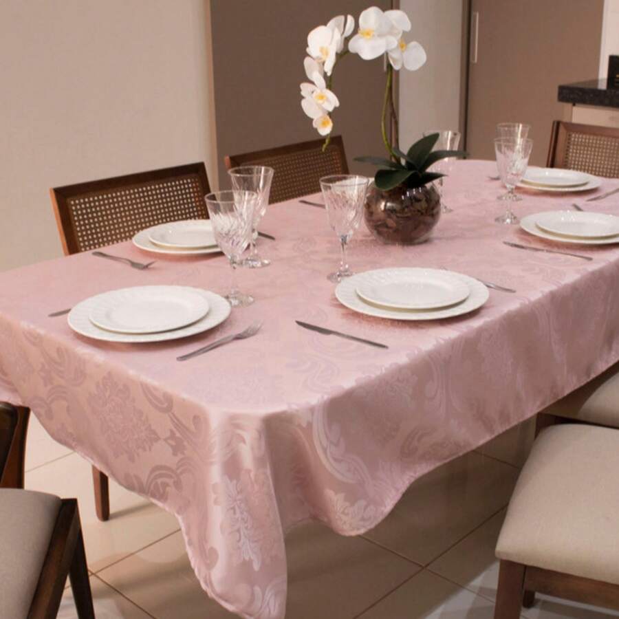 Toalha para Mesa de 4 lugares Quadrada 1,35 x 1,35m em Tecido Jacquard - Rosê - Visão 1