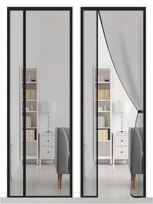 磁力自粘蚊帳門簾,側邊開口,適用於臥室,黑色 - 白色左邊開 - 查看 3