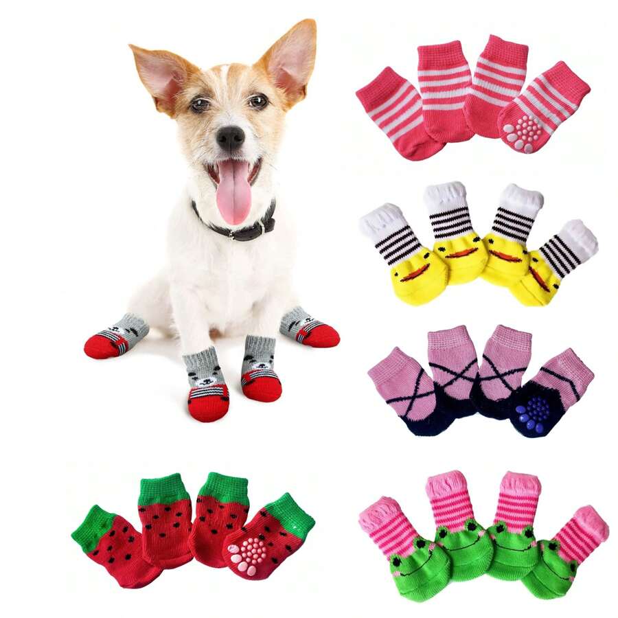1 Juego Calcetines Antideslizantes Perro Razas Pequeñas para Hembra - Multicolor - Ver 1
