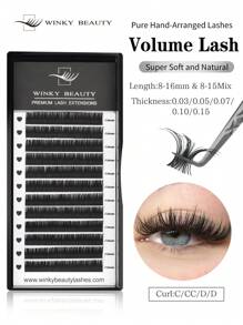 Winky Beauty 12排哑光深黑色浓密DD卷翘睫毛延长自然经典俄罗斯睫毛柔软个人人造貂皮假睫毛预制优质羊绒个人美容院高品质睫毛托盘造型师8-16毫米睫毛簇,睫毛簇,单根睫毛,睫毛,假睫毛 - DD - 查看 8