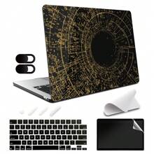 5 In 1 Vỏ máy tính xách tay Tương thích với Macbook Air 13 13.6 14 15 16 Inch M1 M2 M3 Với Trưng bày Với Chạm Quán bar Và Chạm Id 2016 2017 2018 2019 2020 2021 2022 2023 , Đen Pha lê Vỏ cứng Vỏ bảo vệ & Đánh bóng vải & Da bàn phím & Nắp máy ảnh - Đường hầm thời gian in vàng - Xem 1