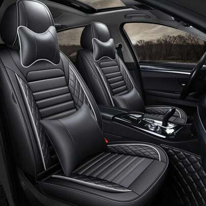 5 Seats Car Seat Covers Full Set PU Leather Front Rear Back Padded Cover Universal Auto Seat Protectors With Or Without Head Pillow For Most Cars Sedan Truck SUV