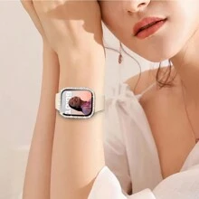 1 Set 3-in-1 minimalistischer neuer einfarbiger Schmetterlingsverschluss Silikonarmband + Polycarbonat Bildschirmschutz + mit Kristallen besetztes Uhrengehäuse kompatibel mit 38mm 40mm 41mm 45mm 44mm 42mm 46mm 49mm, Ultra Series Ultra 9 8 7 6 5 4 3 2 1 SE Series 10, bequemes atmungsaktives Ersatzarmband, kratzfeste wasserdichte stoßfeste Schutzfülle für Damen und Herren
