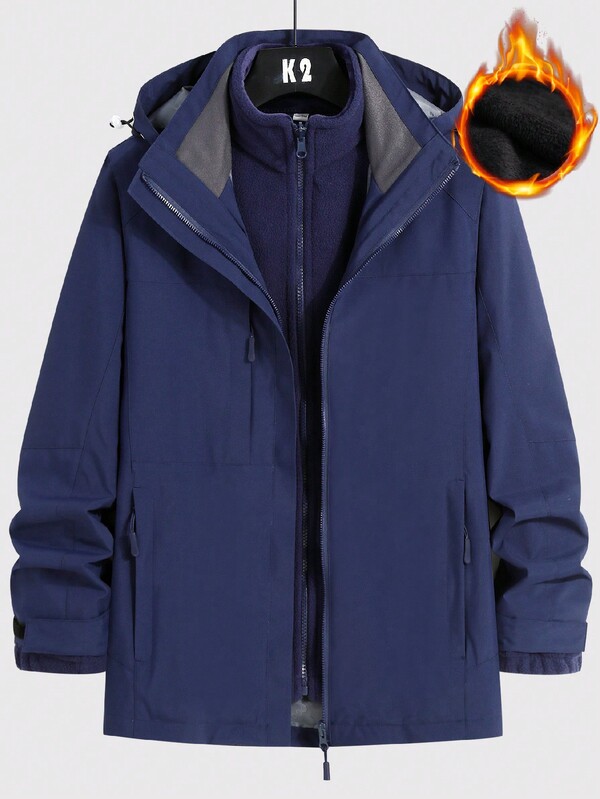 YOMEGO Men's Water Resistant And Windproof Jacket, Outdoor Coats With Detachable Silver Fox Velvet Liner, Practical Coat For Single Wear,Warm Parka With Hood For Ultimate Snow Protection ,Suitable For Hiking, Mountaineering, Cycling And Camping