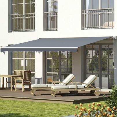 Outsunny 2.5m X 2m Garden Patio Manual Awning Canopy Sun Shade Shelter Retractable With Winding Handle