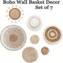 1pc' Rustic Hanging Boho Flat Woven Farmhouse Rattan Wall Decor Wall Basket For Living Room Bedroom Decoration(The Actual Object Shall Prevail),Home Decor ,Room Decor,Wall Decor