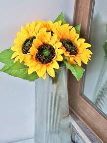 1/5 件 11 英寸塑料雪纺人造五头向日葵，质朴的黑心雏菊，适合婚礼、派对、家居装饰、节日 - 黃色 - 查看 7
