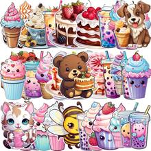 Unique Dessert Drink Stickers, Funny Stickers, Cute Pretty Cool Aesthetics Cartoon Vinyl Stickers, Waterproof Stickers, For Water Bottle, Pad, Phone, Laptop, Scrapbook And Luggage - Multicolor - View 1