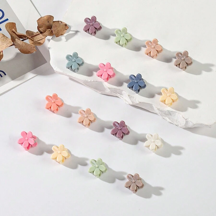 50pcs Mixed Color Mini Cute Flower Hair Clips For Daily Wear - Multicolor - View 1