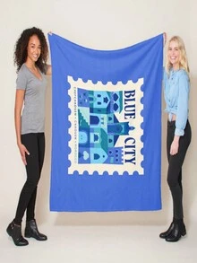 1 Miếng Con tem Xanh Thành phố Mẫu Số In Chăn , Flannel Hình chữ nhật Mềm mại Ấm áp Ném Đối với Giáng sinh , Năm mới , Các bữa tiệc , Ngoài trời , Tất cả các mùa Và Nhà - tem thành phố xanh - Xem 1