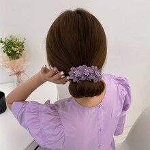 1pc Elegant & Stylish Mesh Hair Bun Maker With Three Flowers, Suitable For Daily Use Boho,Hair Accessories Bun Hair Piece Hair Styling Pins, School Stuff - Flowers - View 5