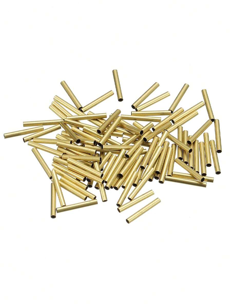 100入組黃銅自然色空心平頭圓柱形串珠,適用於diy珠寶手工製作項目 - 黃銅本色 - 查看 1