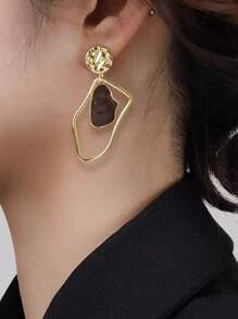 1pair Stylish Asymmetrical Geometric Design Dangle Earrings With Resin Drop And Splice Colors, Four Seasons New Fashion Jewelry