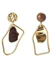 1pair Stylish Asymmetrical Geometric Design Dangle Earrings With Resin Drop And Splice Colors, Four Seasons New Fashion Jewelry