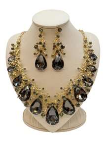 1 Conjunto De Colar E Brincos Geométricos Com Pedras De Strass Em Estilo Festa Court, Presente Fashion Para Namoradas E Ocasiões Especiais