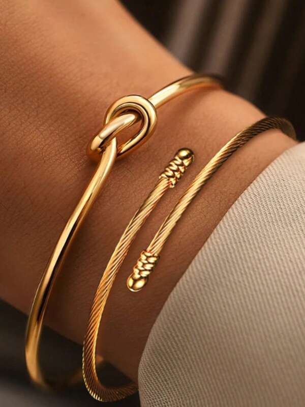 2pcs European & American Geometric Metal Bracelet, Men's & Hip Hop Style Fashion Cuff Bracelet