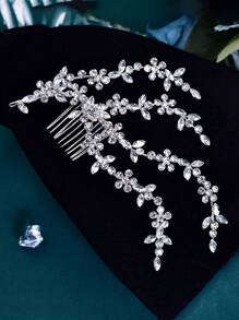 Silver Bridal Hair Comb Decorated With Asymmetric Rhinestone Branches For Ladies, Wedding Updo Hair Accessory For Bridesmaid Elegant Royal Tiaras