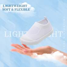 GENGASUN 1pc Baby Girls Solid Color Knitted Breathable Round Toe Low-Top Casual Sport Shoes Summer Outdoor - White - View 5
