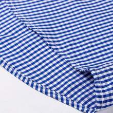Camisa de manga larga de algodón puro para hombre, camisa a cuadros informal fina - Celeste - Ver 4