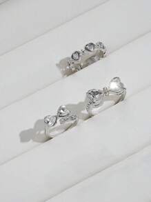Bộ 3 chiếc/Bộ thời trang phong cách Y2k hình bướm & trái tim & nhẫn đính đá cho phụ nữ, hoàn hảo cho hẹn hò, tiệc tùng, ngày lễ tình nhân, trang phục hàng ngày cho ngày lễ tình nhân, mẹ, mẹ, ngày của mẹ, quà tặng - Bạc - Xem 5