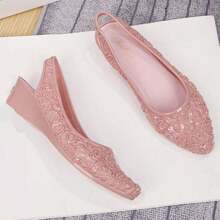 Giày Nữ Màu Hồng Họa Tiết Hoa Đế Dày Chống Trơn Trượt Thời Trang Mũi Nhọn Chất Liệu EVA Tập Hợp Tăng Chiều Cao Phong Cách Đám Cưới Giày Đế Xuồng - Hồng - Xem 3