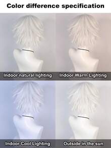 動漫短髮帶瀏海萬聖節銀白色頭套12英寸合成髮髮片,適用於女性和男性短髮直髮日常派對-需要自己造型和1pc假髮帽 - 銀色 - 查看 6