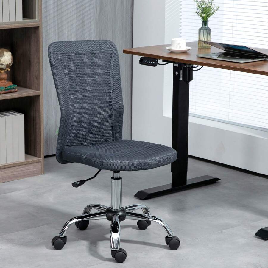 Vinsetto Mesh Office Chair, Desk Chair, Armless Swivel Computer Chair With Rolling Wheels For Study And Work - 深灰色 - 查看 1