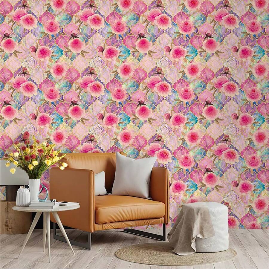 Retro Màu hồng Hoa Có thể tháo rời & Có thể tái sử dụng Keo dán Hình nền Đối với Phòng ngủ Đồ nội thất , Phòng bếp Tủ , Phòng tắm Cái giá , Bóc & Gậy , Vinyl Tự dính Phim ảnh Tất cả - XBZ083 - Xem 1