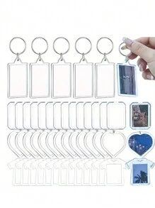 5/10/20/40 piezas Marco de fotos de acrílico transparente en forma octagonal y de corazón para llavero personalizado, gran opción para llaveros de fotos DIY como regalo, adecuado para obras de arte - Ver 1