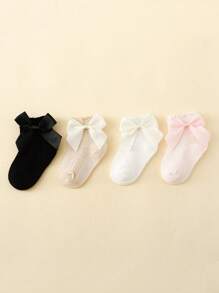 4pairs/Set Baby Girls' Mesh Socks With Small Bow For Spring And Summer