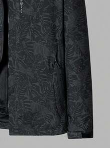 Women's Tropical Plant Printed Hooded Jacket, Casual Sports Outerwear Windbreaker - Black - View 5