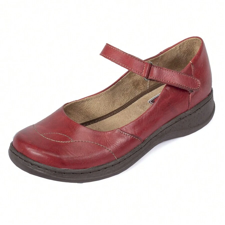 Sapato Sapatilha Boneca Confort Flex Bico Redondo Anatômica Em Couro Dia A Dia 7074V - Vermelho - Visão 1