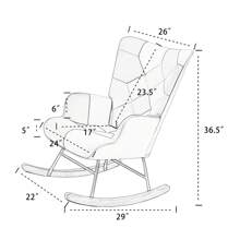 Rocking Chair, Mid Century Fabric Rocker Chair With Wood Legs And Patchwork Linen For Livingroom Bedroom - 綠色 - 查看 7