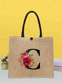 1 Miếng , Vàng Lanh Túi tote , Đỏ  Hoa hồng Hoa Mẫu chữ , Là A Tuyệt vời Qủa tặng Đối với phụ nữ , Mẹ , Giáo viên , Bạn , Và Đa chức năng Túi mua sắm , A Thiết kế mới , Dung lượng lớn , Và MỘT Lý tưởng Mua sắm - Màu Khaki - Xem 18