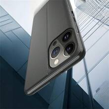 父親節1入組黑色皮套帶半窗翻蓋、支架、鏡子視圖、雙層皮革設計、PC硬框架、防摔手機殼適用於蘋果/Samsung Galaxy/Huawei/Xiaomi 13t/Redmi/Honor