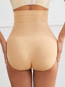 FLARIXA 1pc Beige Women High Waist Panties Tummy Control Panty Seamless Hollow Out Breatheable Waist Cincher Shapewear Body Shaper Underwear