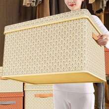 1pc Foldable Storage Box With Lid For Clothes, Quilt, Household Essentials Storage Organizer Basket - Yellow - View 3